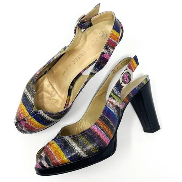 Peter Kaiser Rainbow Leather Slingback Peep Toe Heels Sz 5 - Picture 1 of 8